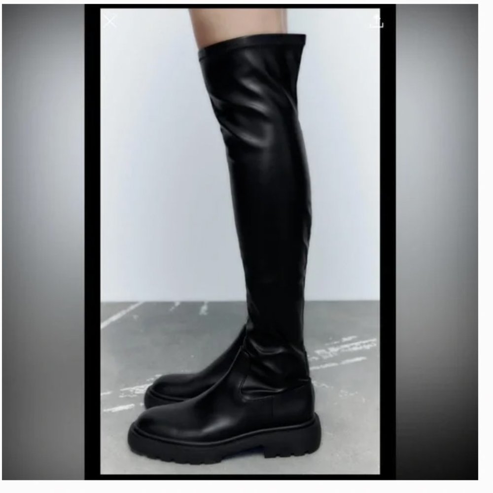 Zara Over the Knee Lug Sole Boot NWOT